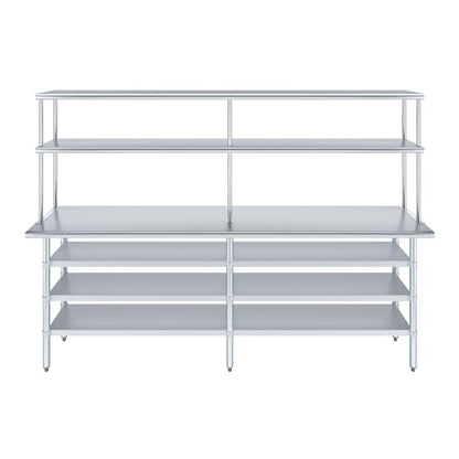 18" x 96" Stainless Steel Work Table with 3 Shelves and 12" Wide Double Tier Overshelf