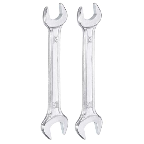 2pcs Double Open End Wrench 12mm x 13mm Metric 15 Degree Offset Angle Small Flat Head Wrench Galvanizing Open Ended Spanner for Automotive Repair Furniture Assembly (2 Count)