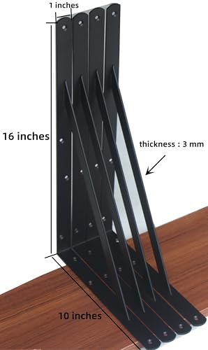 2 Pack L16 x H 10" Black Heavy Duty Shelf Brackets with Screws Metal Shelf Brackets Shelf Support Angle Brackets for Shelves L Brackets Heavy Duty Floating Shelf (2 Count)