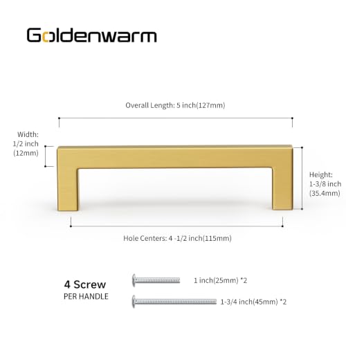 10 Pack 4-1/2In Gold Cabinet Handles Brushed Brass Drawer Pulls (10 Count)