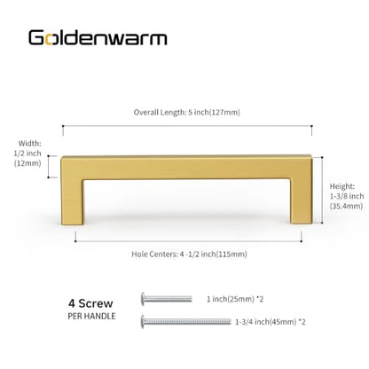 10 Pack 4-1/2In Gold Cabinet Handles Brushed Brass Drawer Pulls (10 Count)