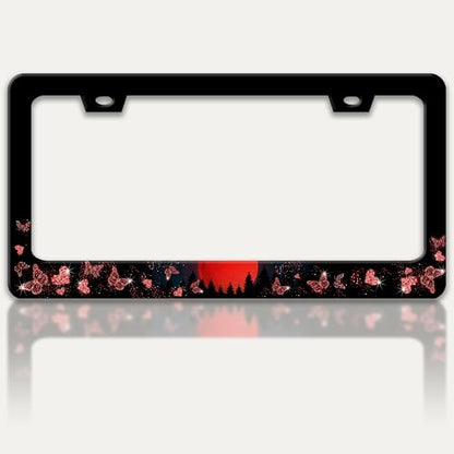 Red Moon Butterfly License Plate Frame Stainless Steel Material 6x12 Inch