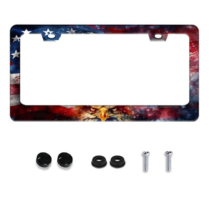 American Flag Eagle Patriotic License Plate Frame Stainless Steel 2
