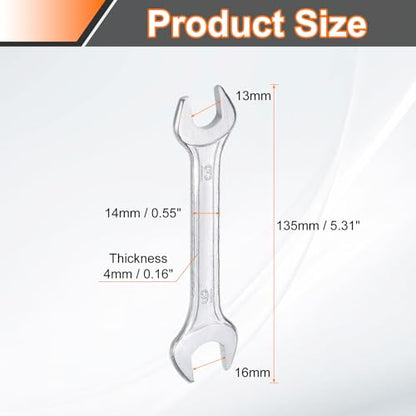 Double Open End Wrench 13mm x 16mm Metric 15 Degree Offset Angle Small Flat Head Wrench Galvanizing Open Ended Spanner for Automotive Repair Furniture Assembly