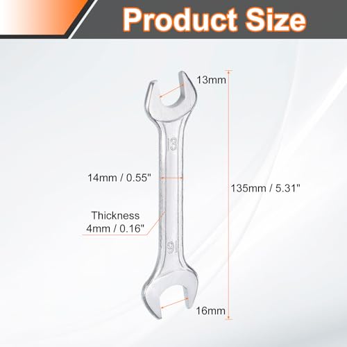 2pcs Double Open End Wrench 13mm x 16mm Metric 15 Degree Offset Angle Small Flat Head Wrench Galvanizing Open Ended Spanner for Automotive Repair Furniture Assembly (2 Count)
