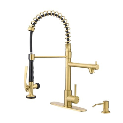 Commercial Kitchen Sink Faucet with Pull Down Sprayer Brushed Gold