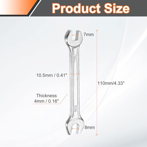 Double Open End Wrench 7mm x 8mm Metric 15 Degree Offset Angle Small Flat Head Wrench Galvanizing Open Ended Spanner for Automotive Repair Furniture Assembly
