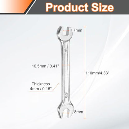 Double Open End Wrench 7mm x 8mm Metric 15 Degree Offset Angle Small Flat Head Wrench Galvanizing Open Ended Spanner for Automotive Repair Furniture Assembly