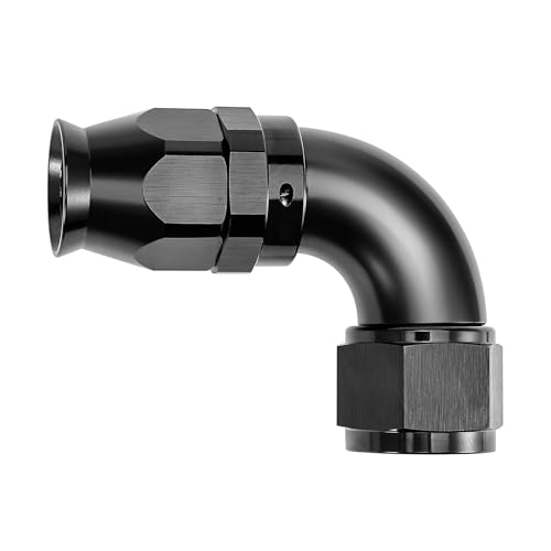6AN 90 Degree PTFE One Piece Full Flow End Hose Fitting Aluminum Black