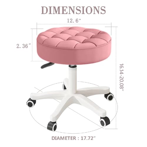 Small Chair Round Rolling Stool with Wheels PU Leather Height Adjustable Swivel Drafting Work SPA Salon Stools Home Office Chair (4 Count)