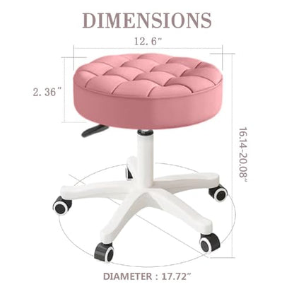 Small Chair Round Rolling Stool with Wheels PU Leather Height Adjustable Swivel Drafting Work SPA Salon Stools Home Office Chair (4 Count)