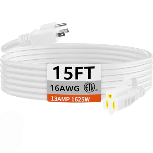 Indoor Outdoor White Extension Cord 15 FT Waterproof 16