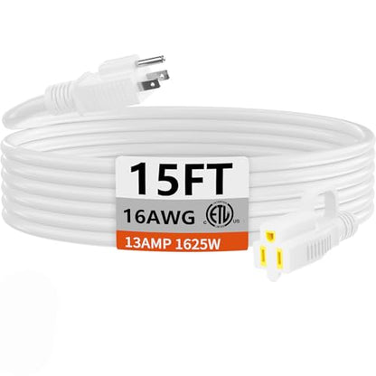 Indoor Outdoor White Extension Cord 15 FT Waterproof 16