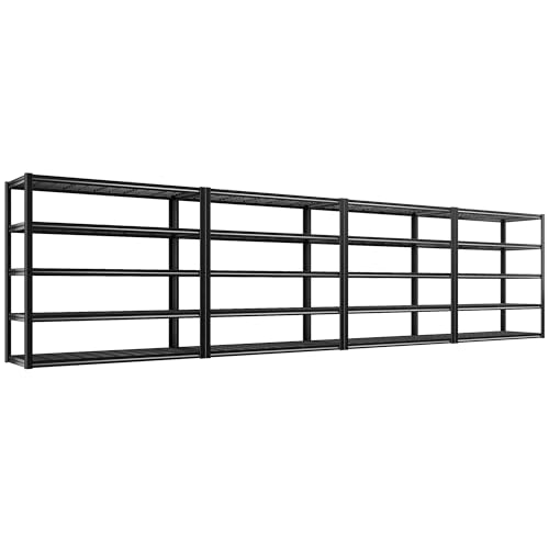 48.2''W Garage Shelving Heavy Duty Metal Shelving 3000LBS Storage Shelves Adjustable Metal Shelves Industrial 5 Tier Garage Shelf for Basement Pantry Warehouse Supermarket (4 Count)