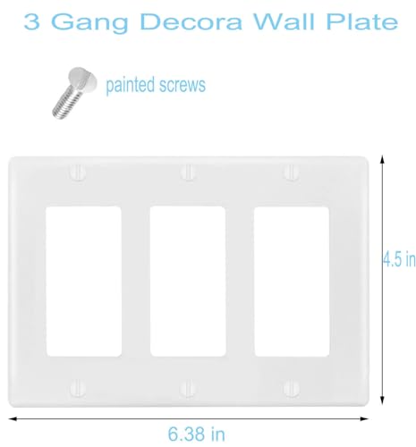 3 Gang Switch Outlet Wall Plate Cover Decorator Electrical Faceplate for Light Switch (3 Count)