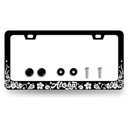 Stainless Steel Aloha Hibiscus Flowers License Plate Frame 12.2 x 6.2 Inch