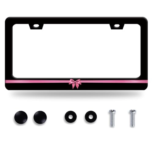 Pink Bow License Plate Frame Stainless Steel Accessory 12.3" x 6.3"
