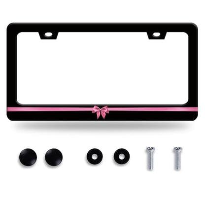 Pink Bow License Plate Frame Stainless Steel Accessory 12.3" x 6.3"