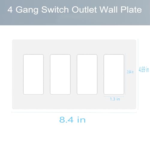 4 Gang Screwless Decora Wall Plate Cover Switch Outlet Electrical Faceplate for Light Switche (2 Count)