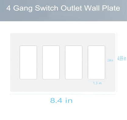4 Gang Screwless Decora Wall Plate Cover Switch Outlet Electrical Faceplate for Light Switche (6 Count)