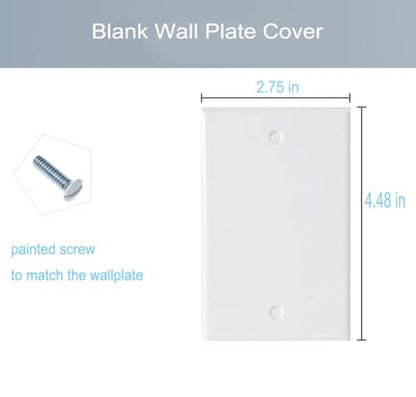 1 Gang Blank Wall Plate Outlet Cover Plate Unbreakable Polycarbonate Thermoplastic Single Blank Faceplate Electrical Receptacle Cover (10 Count)