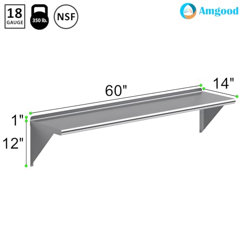 60" Long X 14" Deep Stainless Steel Wall Shelf