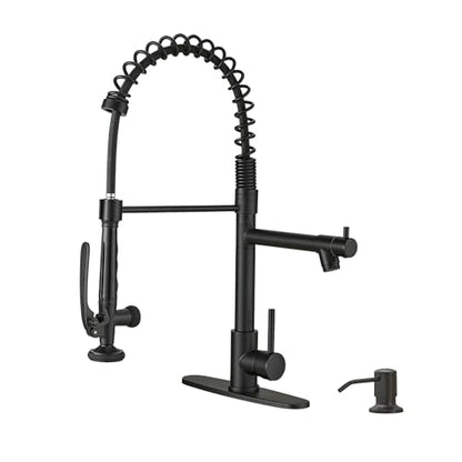 Commercial Pull Down Kitchen Sink Faucet with Sprayer Matte Black