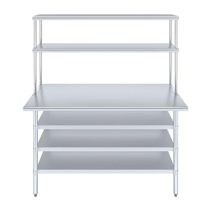 24" x 60" Stainless Steel Work Table with 3 Shelves and 12" Wide Double Tier Overshelf