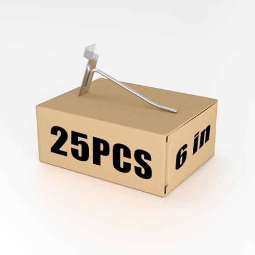 25 PK Silver 6 inch Wall Mounted Slatwall Hooks (25 Count)