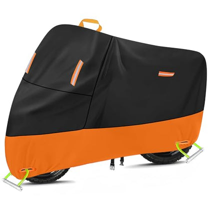 Powersports Vehicle Covers Black & Orange Waterproof Motorcycle Cover with Lock Holes 300D Oxford Heavy Duty Impermeable para Moto Scooter Cover 150cc Waterproof