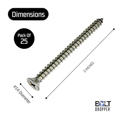 14 X 3'' Stainless Steel Flat Head Phillips Wood Screw (25 Count)