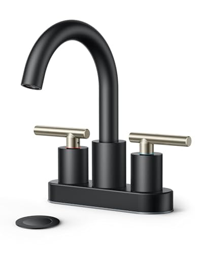 Bathroom Sink Faucet 3 Hole Black and Silver 4 Inch Centerset