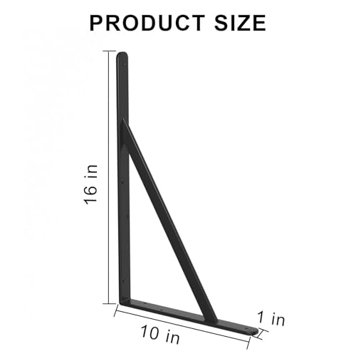 32 Pack L16 x H 10" Black Heavy Duty Shelf Brackets with Screws Metal Shelf Brackets Shelf Support Angle Brackets for Shelves L Brackets Heavy Duty Floating Shelf (2 Count)