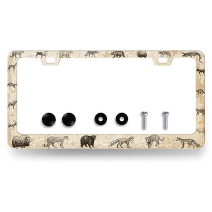 Stainless Steel Retro Personalize Animals License Plate Frame 12.2 x 6.2 in