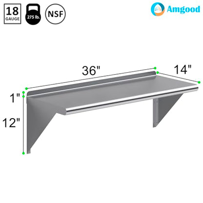 36" Long X 14" Deep Stainless Steel Wall Shelf