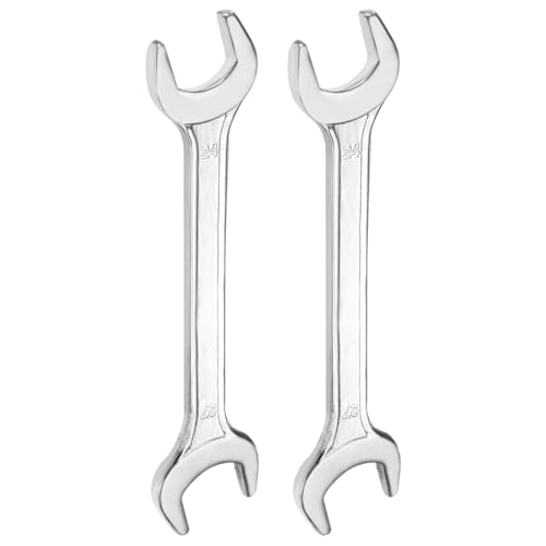 2pcs Double Open End Wrench 24mm x 27mm Metric 15 Degree Offset Angle Small Flat Head Wrench Galvanizing Open Ended Spanner for Automotive Repair Furniture Assembly (2 Count)
