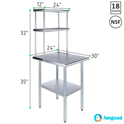 Stainless Steel Work Table Double Tier Overshelf