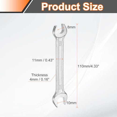 Double Open End Wrench 8mm x 10mm Metric 15 Degree Offset Angle Small Flat Head Wrench Galvanizing Open Ended Spanner for Automotive Repair Furniture Assembly