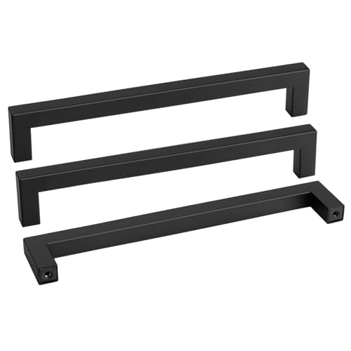 2 Pack Black Square Bar Cabinet Pull Drawer Handle Stainless Steel Modern Hardware for Kitchen and Bathroom Cabinets Cupboard (2 Count)