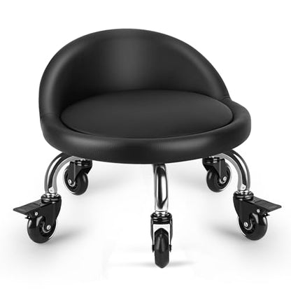 Rolling Stool with Backrest Low Height Rolling Stool with PU Leather