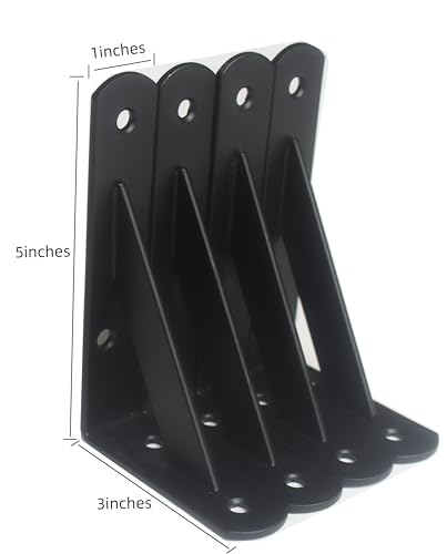 8 Pack L5 x H 3" Black Heavy Duty Shelf Brackets with Screws Metal Shelf Brackets Shelf Support Angle Brackets for Shelves L Brackets Heavy Duty Floating Shelf (8 Count)