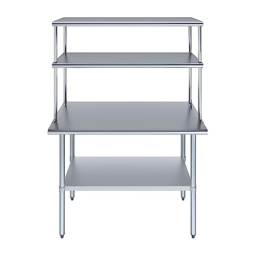 Stainless Steel Work Table Double Tier Overshelf