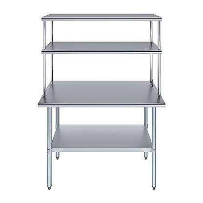 Stainless Steel Work Table Double Tier Overshelf