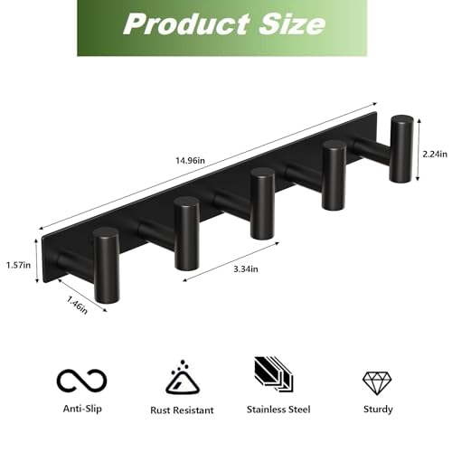Coat Rack Wall Mounted with 5 Hooks (2 Count)