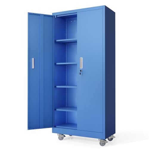 Rolling Metal Storage Cabinet with Adjustable Shelves