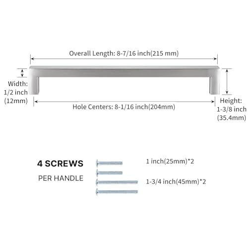 25 Pack 8 Inch Brushed Nickel Cabinet Pulls Kitchen Handles (25 Count Count)