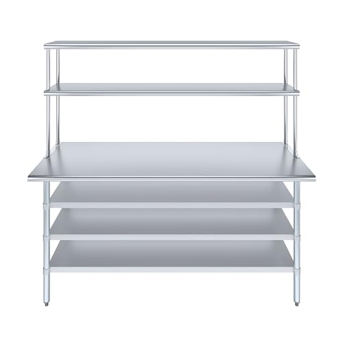 24" x 72" Stainless Steel Work Table with 3 Shelves and 12" Wide Double Tier Overshelf