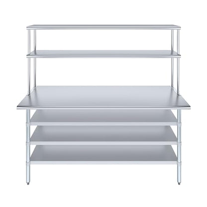 24" x 72" Stainless Steel Work Table with 3 Shelves and 12" Wide Double Tier Overshelf