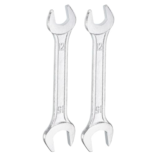 2pcs Double Open End Wrench 12mm x 15mm Metric 15 Degree Offset Angle Small Flat Head Wrench Galvanizing Open Ended Spanner for Automotive Repair Furniture Assembly (2 Count)