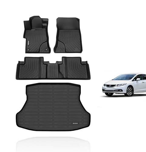 All Weather Floor Mats & Cargo Liner Set for 2015 2014 2013 2012 Honda Civic & Civic Si Only Sedan